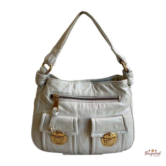 Authentic MARC JACOBS Off White Italian Calfskin Leather Mercer Sofia Hobo Bag